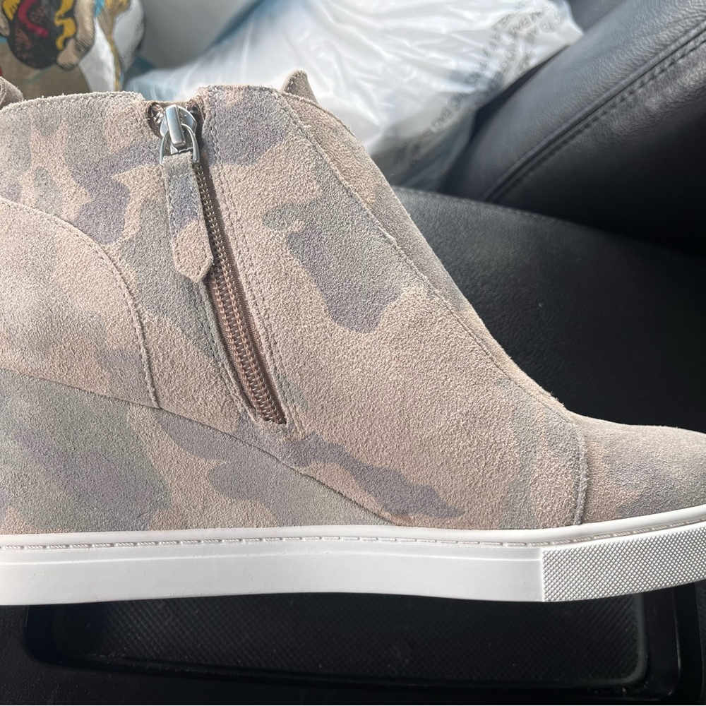 LINEA PAOLO camo suede zip wedge sneaker booties Camouflage